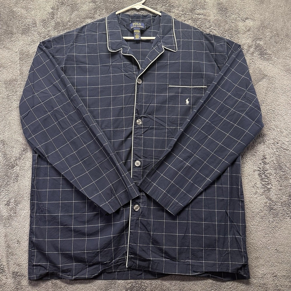 Polo Ralph Lauren Pajama Shirt Mens XL Blue Plaid Pony Button Up Classic NWOT